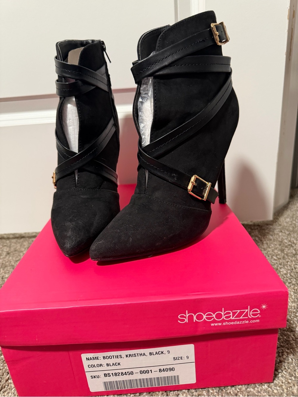 Shoe Dazzle Black Strappy Pointed Ankle Booties